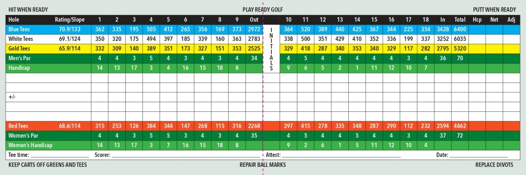 Rolling Meadows Golf Course scorecard featuring 18 holes over 6400 yards at 70 par.